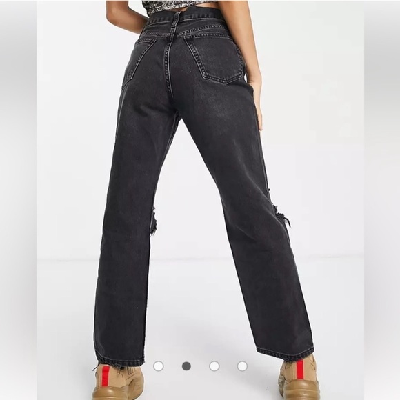 TOPSHOP Women’s Distressed Knee Dad Jeans in Washed Black, Size 34 - Picture 2 of 8